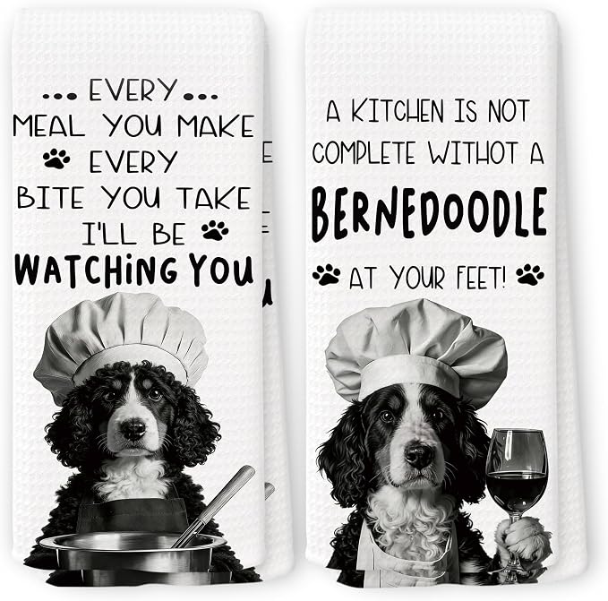 Funny Bernedoodle Dog Kitchen Towels 16x24 Inch Set of 2 | Bernedoodle Gifts for Owners Dish Tea Towels for Kitchen, Dog Lover Mom Dad Owner Gifts Decorative Hand Towel