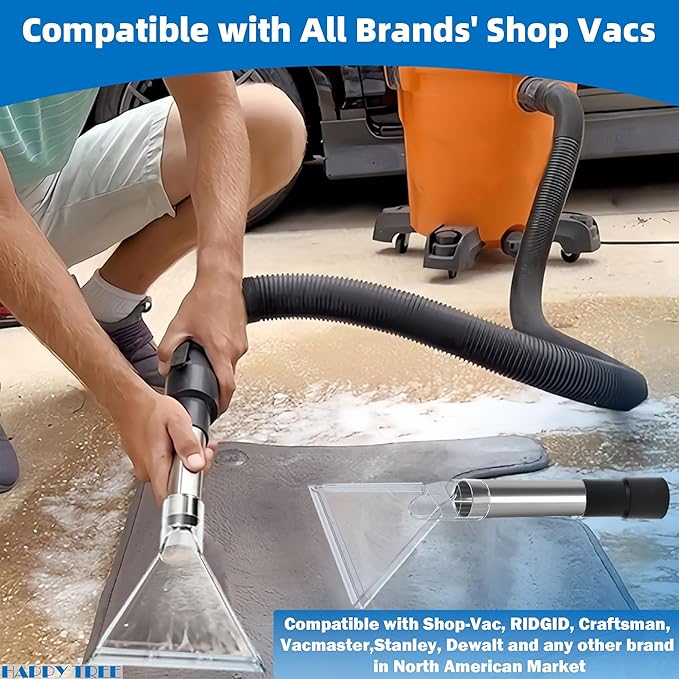 Happy Tree Universal Fit All Brands' Shop Vacs with 2-1/2"&1-7/8"&1-1/4" Adapter Clear Extractor Accessory for Upholstery & Carpet Cleaning & Car Detailing, Shop Vac Extractor Attachment Hose Kit