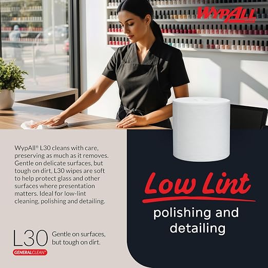 WypAll GeneralClean L30 Cloths Heavy Duty Cleaning Wipes (05820), Center-Pull, Strong and Soft Bulk Paper Wipers, White (300 Sheets/Roll, 2 Rolls, 600 Sheet Total)