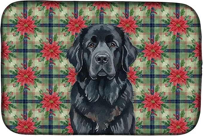 Caroline's Treasures Black Newfoundland Christmas PoinsettIas Dish Drying Mat Absorbent Dish Drying Mat Pad for Kitchen Counter Dish Drainer Mat for Countertop, 14 x 21", Multicolor