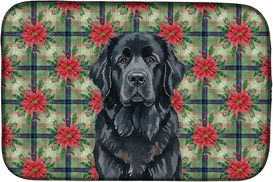 Caroline's Treasures Black Newfoundland Christmas PoinsettIas Dish Drying Mat Absorbent Dish Drying Mat Pad for Kitchen Counter Dish Drainer Mat for Countertop, 14 x 21", Multicolor