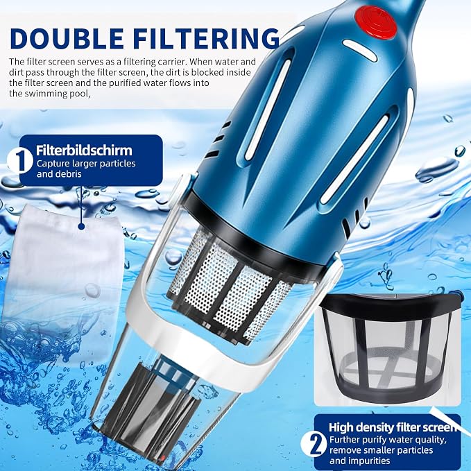 YASHINE Cordless Pool Vacuum Cleaner, Rechargeable, Handheld Pool Vacuum for Above Ground and Inground Pools, spa hot tub 18.5 GPM Suction 80 Min Run Time