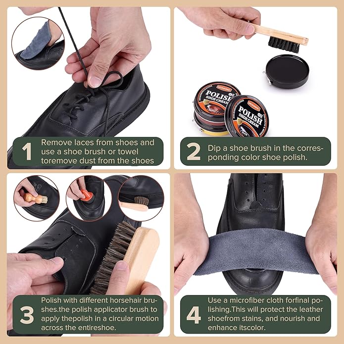 Black Shoe Polish Kit Brown Neutral White Mink Oil Leather Boot Shoe Shine Kit Conditioner Care Cream Clearner Set