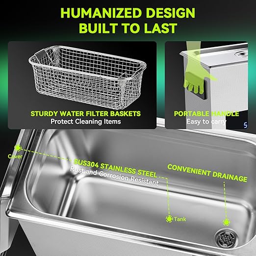 Ultrasonic Cleaner, One-Touch Cleaning,Heating, Deep Mode, ECO Energy-Saving Ultrasonic Cleaning Machine Excellent for Labs,Carburetor,Jewelry,Dentures,Automotive & Industrial Parts. (6L)