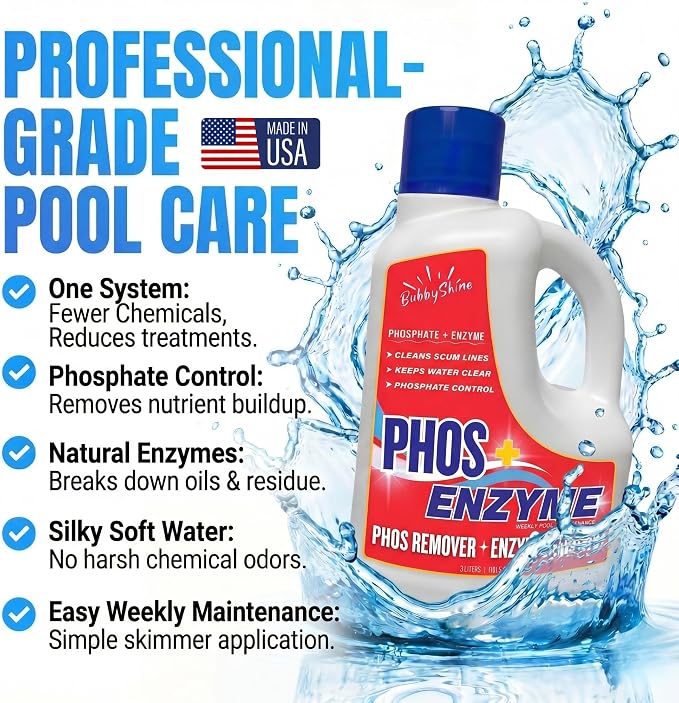 Pool Phosphate Remover and Pool Clarifier Enzyme, Weekly Pool Treatment, Saltwater Safe Pool Chemicals for Inground & Above Ground Pools, 3 Liter – BubbyShine