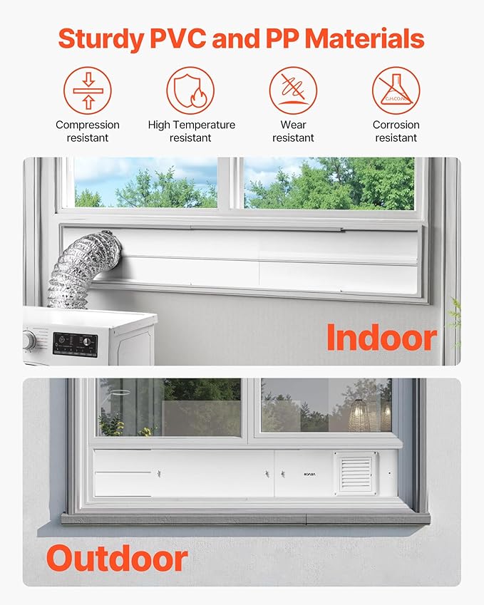 VEVOR Dryer Vent Window Kit, Fits 4-Inch Exhaust Hoses, Adjustable Length for Adapts Sliding Windows of Different Heights, Sturdy PVC and PP Materials, Dual Protections & Multi-layer Sealing Design