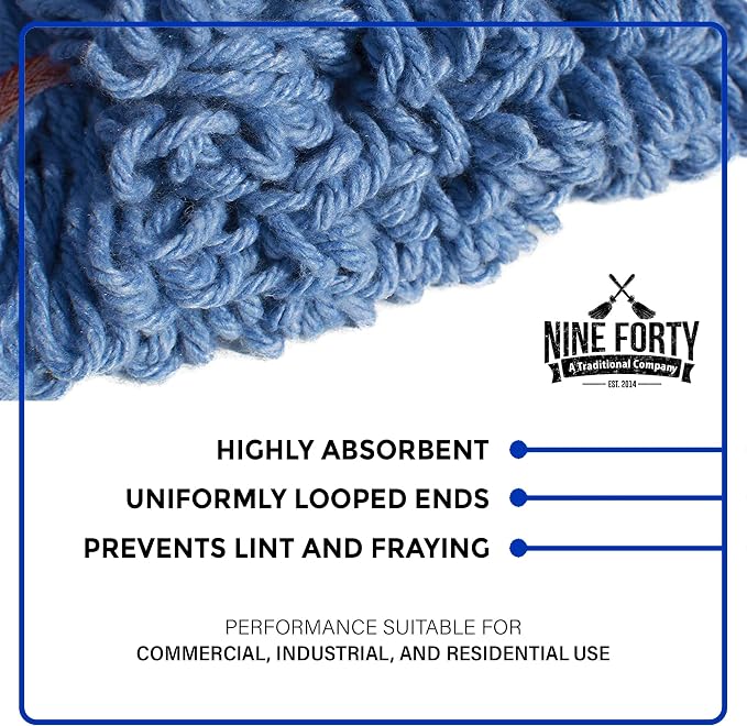 Nine Forty 6-Pack Industrial and Commercial-Grade Looped End Wet Mop Head Refill - Heavy Duty 20 Inch 4-Ply Premium Synthetic Yarn - for Optimal Absorption and Durability - Blue (6 Pack, Large)