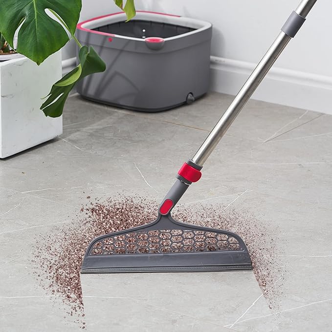 Spin Mop and Bucket with Separate Compartments for Clean and Dirty Water NEW 2025 Upgraded w/Side Brush, Self Standing Handle, Silicone Sweeper Mop Head, 2 Machine Washable Microfiber Pads