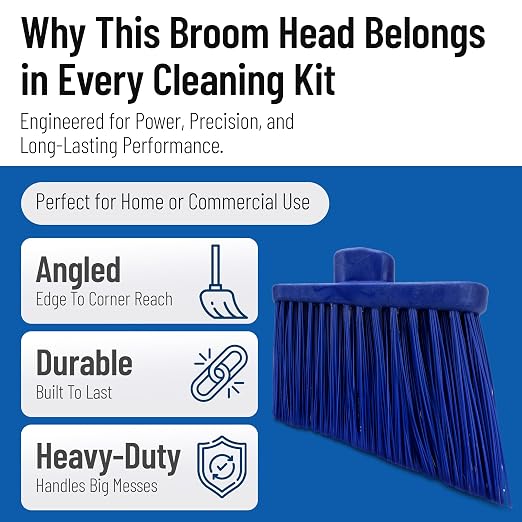 SPARTA Broom Head Angled, Un-Flagged for Large Debris Indoor, Outdoor, Home, Restaurant, Lobby, Office, Plastic, 12 Inches, Blue