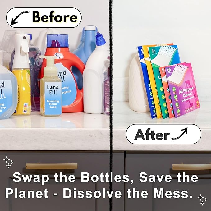 80 Dissolvable Toilet Bowl Cleaner Sheets (Easy Clean, Quick-Dissolving, Septic-Safe Cleaning) + Sample Pack (Laundry, Foaming Hand Soap, Toilet & Floor Cleaner Dissolvable Sheets)