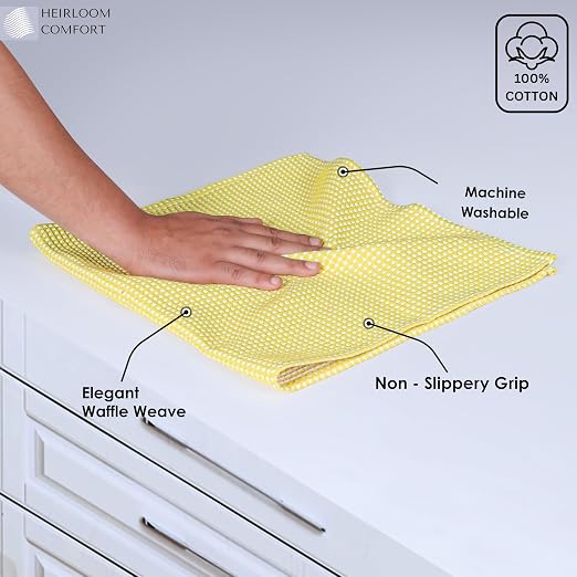 Dual Waffle Weave Dish Cloth, 12 Pack, 12x12 Inch, 100% Cotton, Reversible, Super Absorbent, Quick Dry, Soft for Cleaning, Durable Dishcloth Set, Hand Dish Rag, Lemon Yellow