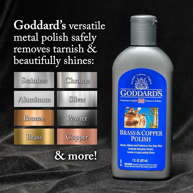Goddard's Copper & Brass Polish, Copper Cleaner & Brass Cleaner for Long-Lasting Shine, Metal Polish for Pewter, Chrome & More, Metal Polishing Compound (7oz)