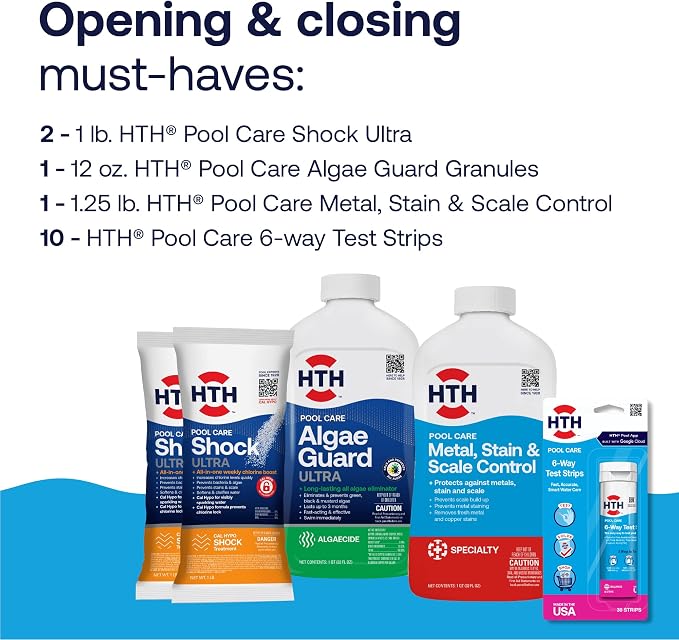 HTH 91022 Swimming Pool Care Kit, Opening and Closing Supplies with HTH 52030 Swimming Pool Care Shock, Cal Hypo Formula, Pack of 6