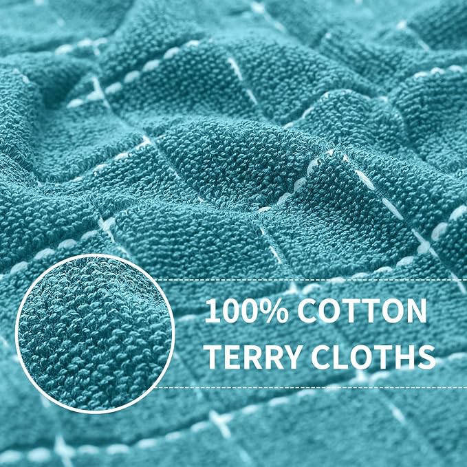 Homaxy Kitchen Towels and Dishcloths Set, 12 x 12 and 13 x 28 Inches, Set of 12 Bulk Cotton Terry Kitchen Towels Set, Checkered Designed, Soft and Super Absorbent Dish Towels, Lake Blue