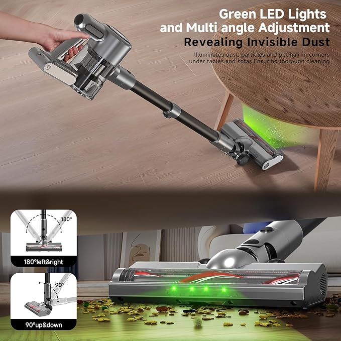 Cordless Stick Vacuum Cleaner - Rechargeable,40Kpa Powerful Suction Vacuum for Home,45Mins Runtime,Detachable Battery,Anti-Tangle, 8 in 1 Lightweight Vacuum for Pet Hair Carpet Hardwood,Silver
