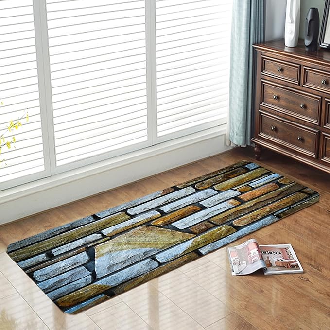 WODEJIA Non-Skid Low Pile Sponge Foam Door Entry Rug for Bathroom Mat,Separate Tub Shower Skid Proof Rugs, Home 3D Optical Illusion Rug Non Slip Bath Mats Welcome Mat 47 x 18 inches