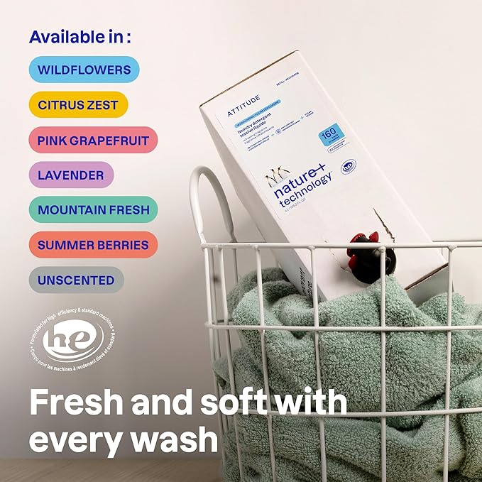 ATTITUDE Liquid Laundry Detergent Refill, EWG Verified, HE Compatible, Plant-Based & Vegan, Natural Laundry Soap, Lavender Scent, 160 Loads, 135.26 Fl Oz (Pack of 2)