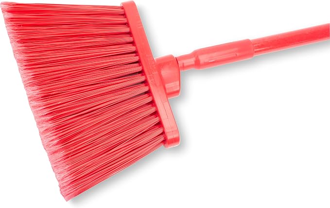 SPARTA 41082EC05 Plastic Color Coded Broom, Flagged Bristles, Long Broom With Angled Head For Large Debris, 56 Inches, Red