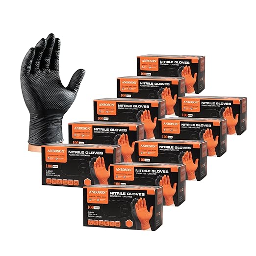 ANBOSON 10mil Nitrile-Gloves Disposable-Black Chemical-Resistant Rubber - Mechanic Gloves Heavy Duty, Latex Free, Diamond Grip (1000, xlarge)