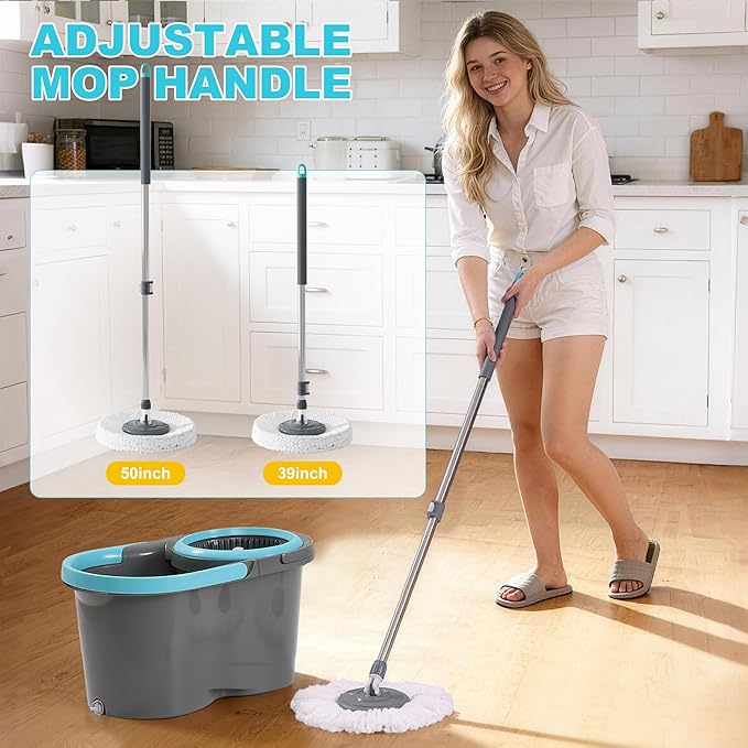 JOYMOOP Spin Mop and Bucket with Wash and Wringer Set, 360° Mop Head & Telescopic Handle, 6 Reusable Microfiber Pads, Wet and Dry Use, Hands-Free Cleaning for Hardwood, Tile, Laminate Floors & Walls