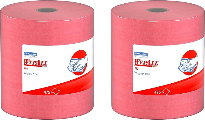 WypAll 41043 X80 Wipers mCmfTK with HYDROKNIT, Jumbo Roll, 12 1/2 x 13 2/5, Red (Pack of 2)