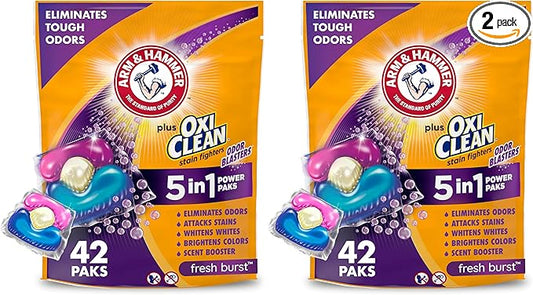 Arm & Hammer Plus OxiClean With Odor Blasters Laundry Detergent 5-IN-1 Power Paks, 42CT (Packaging may vary) (Pack of 2)