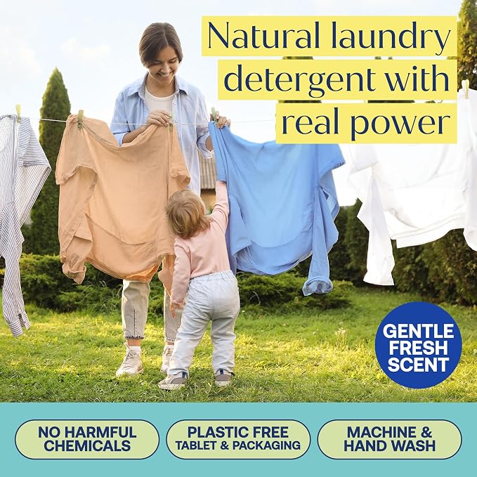 Fab Tab Laundry Detergent Tablets, Fresh Scent, 120 Count, Plastic-Free Alternative to Liquid Detergent, Pods, Packs and Sheets, Powerful and Gentle Clean, Pre-Measured No-Mess Doses