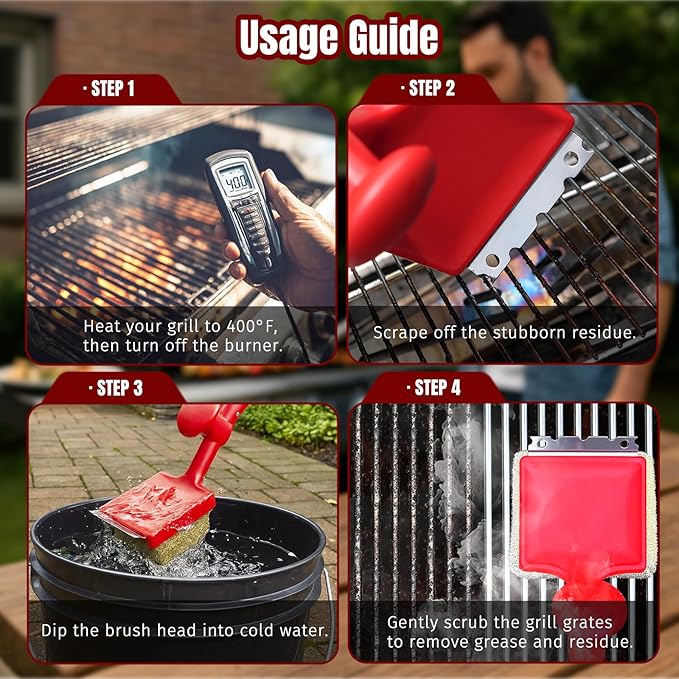 SHINESTAR Grill Brush for Outdoor Grill with 2 Replacement Heads - Cleaning BBQ Grill Brush and Scraper, Grill Brush Bristle Free with Non Metal Bristles, 3-Piece Set for Weber Traeger Grates