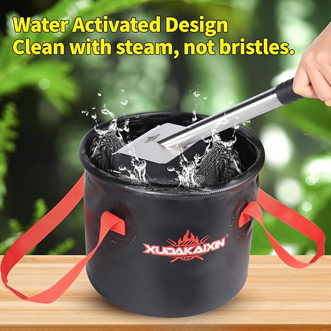 XUDAKAIXIN Upgraded Grill Brush Bristle Free,Water-Activated steam Effectively Cleans The Grill.Unique Wave pad for Cast Iron/ (Black-Water Bucket)