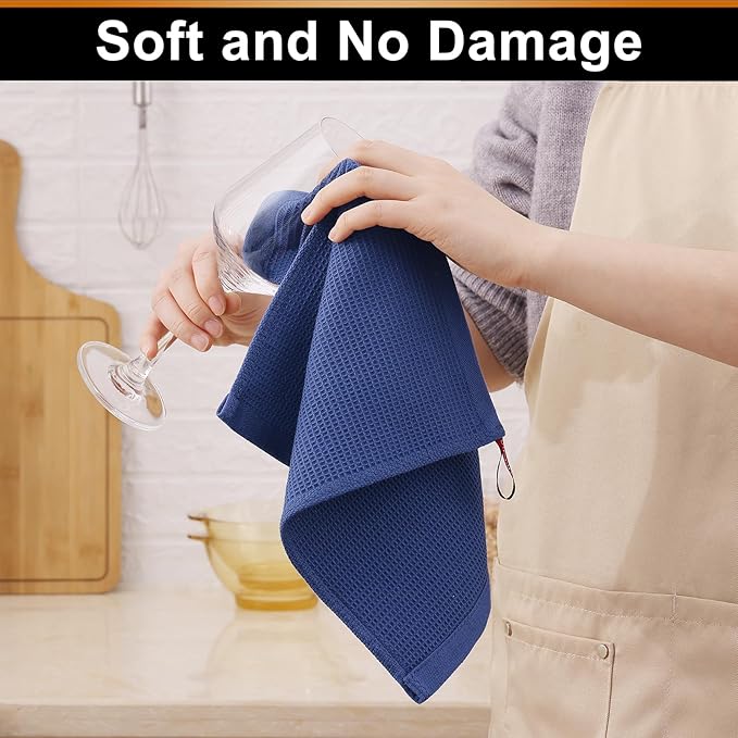 Homaxy 100% Cotton Waffle Weave Dish Cloths - 24 Pack Soft and Absorbent Dish Towels - 12 x 12 Inches Quick Dry Dish Rags - Navy Blue