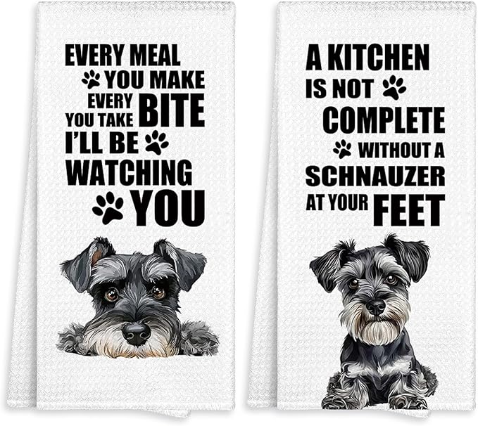 Schnauzer Kitchen Towel Gifts for Dog Lovers Decorative Set of 2, Schnauzer Dish Towels Dishcloths Tea Towels, Dog Waffle Weave Microfiber Hand Towel for Kitchen Bathroom Decor 16x24