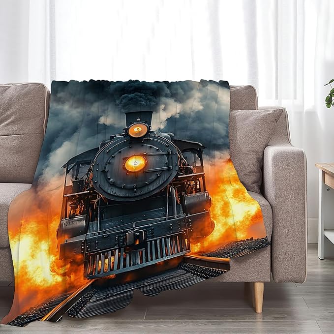 Tijuboni Steam Train Throw Blanket Locomotive Gifts for Boys Girls Men Women Kids Adults Soft Flannel Fleece Blanket for Couch Sofa Bed Home Decor 40"x50"