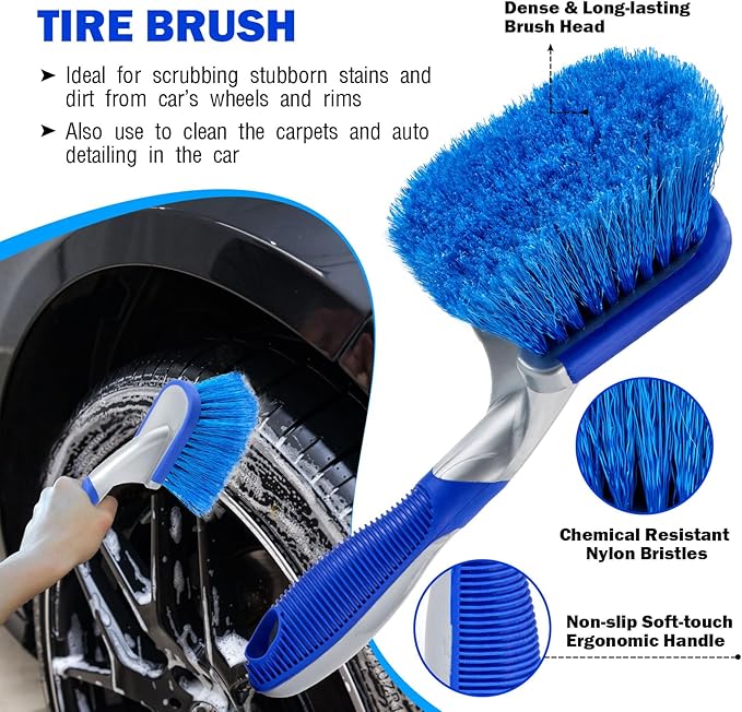 Car Cleaning Kit,62'' Car Wash Brush with Long Handle,Complete Car Cleaning Brush Kit Microfiber Cleaning Head & Extra-Thick Aluminum Extension Pole for Car, Truck, SUV, RV