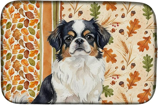 Caroline's Treasures Tricolor Japanese Chin Heirloom Fall Dish Drying Mat Absorbent Dish Drying Mat Pad for Kitchen Counter Dish Drainer Mat for Countertop, 14 x 21", Multicolor