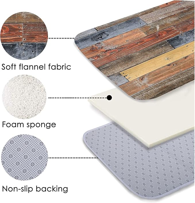 WODEJIA Flannel Mat Non Slip Bedside and Living Room,Clearance MatS Absorbent Moisture Dust Forlaundry Room,Bath Rugs Sponge Foam Soft for Bathroom and KitchenRustic Old Wooden Board 30 x 18 Inches