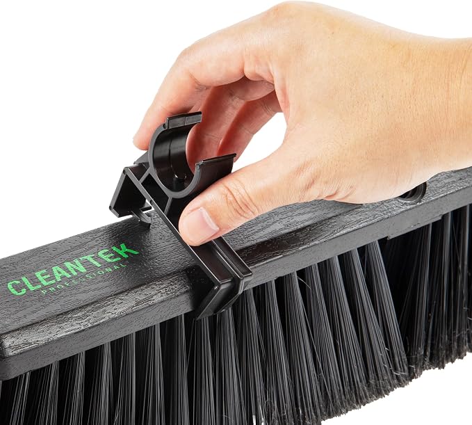 Restaurantware-Clean Tek Professional 23.62 Inch Push Broom, 1 Heavy-Duty Broom with 59” Handle - Medium Bristles, 2 Handle Attachment, Wooden, Commercial Use, for Deck, Garage, Yard, Patio
