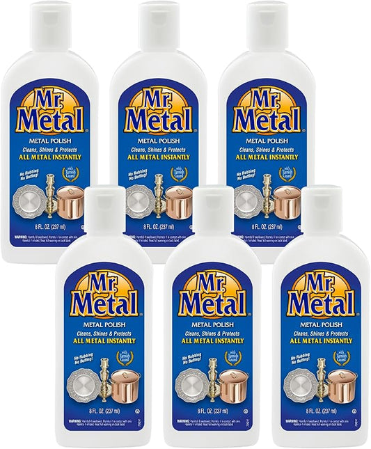 Mr. Metal Metal Polish Liquid All Metal Multipurpose Cleaner, Non-Abrasive, Sterling Silver Cleaner, Brass and Stainless Steel Cleaner, Grime and Tarnish Remover, Chrome Silver Polish, 8 oz - 6 pack