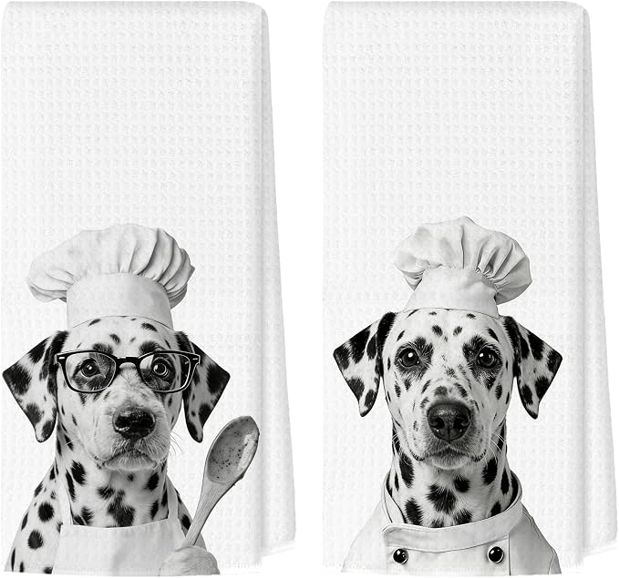 Funny Dalmatian Kitchen Towels Set of 2, Dog Kitchen Bar Accessories, Dog Chef Gifts for Women Decorative Hand Towels for Kitchen Decor, Dalmatian Lovers Dish Tea Towel, 16x24 Inch