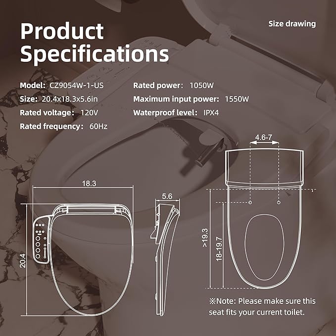 BRAVAT® Electronic Smart Bidet Toilet Seat – Heated Seat, Instant Warm Water, Stainless Steel Nozzle, Cleansing Rinse, Warm Air Dryer, Night Light, Easy Install, Elongated, White