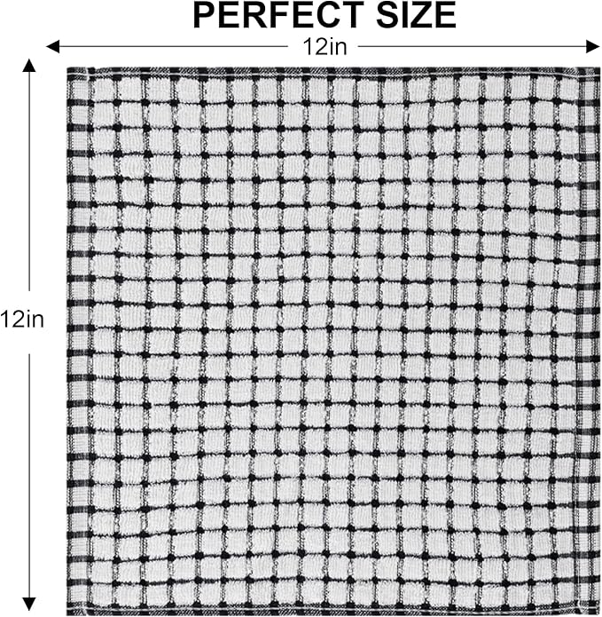 Kitinjoy Cotton 8 Pack Terry Kitchen Dish Cloths, 12 x 12 Inches Super Soft and Absorbent Dish Rags, Quick Drying Dish Towels for Washing Dishes, Black