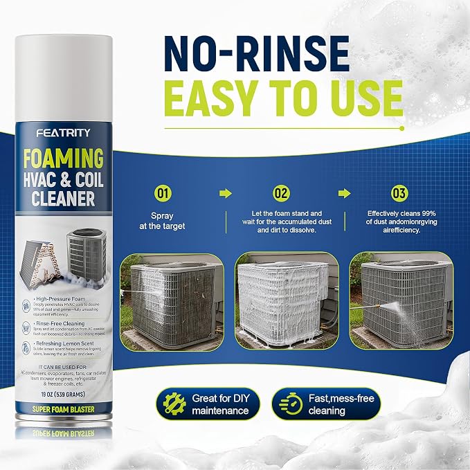 Foaming AC Coil Cleaner: No-Rinse Deep Cleaning Spray for Evaporator and Condenser Coils for Routine Household Air Conditioner Coil Maintenance and Airflow Support - 19 Oz