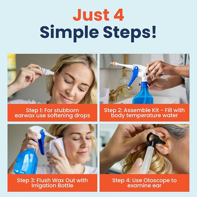 WaxBGone Ear Wax Removal Kit with SoftSpray Irrigation Tips, 4X High Output Sprayer & Ear Basin - Safe, Fast, Gentle Ear Cleaning Kit for Adults & Kids at Home - Premium Kit with Otoscope + Ear Drops