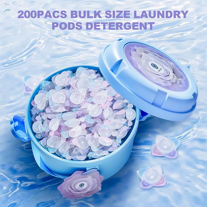 200-Count Laundry Detergent Pods, 5-in-1 Powerful Clean, Stain Remover, Color Protector, Fabric Care, Deep Intensive Clean, HE Compatible (Pear & Freesia)