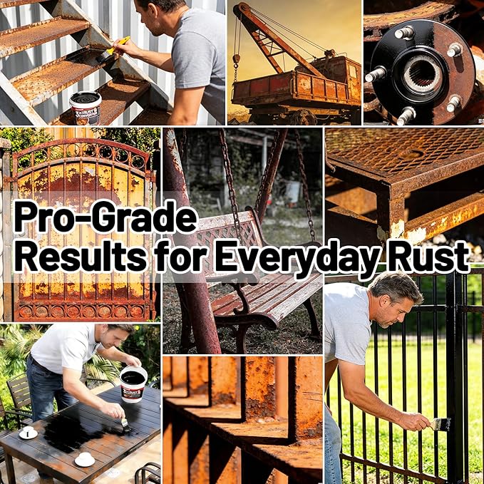 Rust Converter Paint for Metal, 3-in-1 Rust Reformer & Metal Primer, Paint Over Rust Metal, Anti-Rust Paint for Metal Fence, Trailer Frame, Automotive Parts, Black Rust Stop Coating – 35 oz
