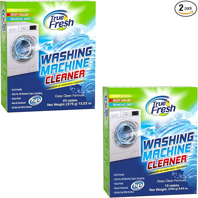 True Fresh Washing Machine Cleaner Tablets - 25-Pack & 15-Pack - Deep Clean & Descale All Internal Parts, Ideal for All Washers Top Load, Front Load, HE, Septic Safe (40 Tablets)