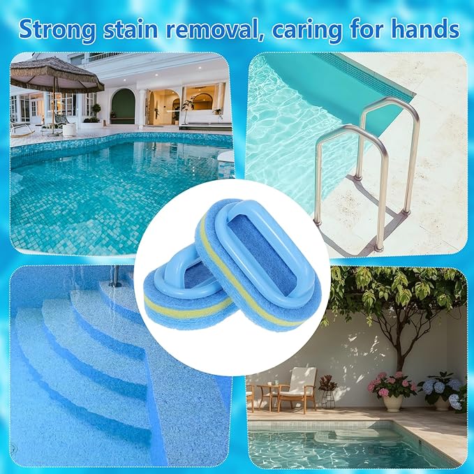 4 Pack Hand Held Pool Scrub Brush - Heavy Duty Pool Cleaning Scrubbing Sponge Pad - Thick Durable Foam for Swimming Pools Spa Bathtub Tile Cleaner with Comfort Grip Handle