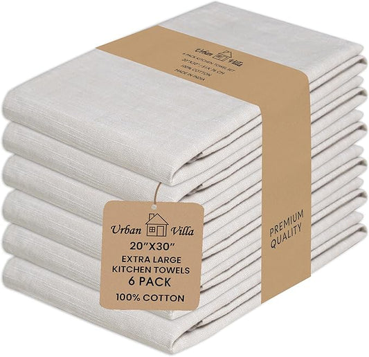 Urban Villa Harvest Kitchen Towels Premium Quality 100% Cotton Solid Kitchen Towels Set of 6 Ultra Soft Size 20X30 Inches Chambray Beige/White Color Kitchen Towel Highly Absorbent Kitchen Towels