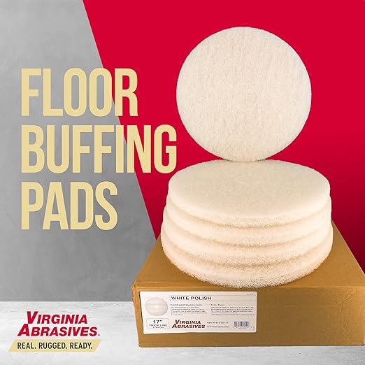 Virginia Abrasives 16” White Floor Maintenance Pads, Non-Woven Pads for Orbital Cleaning - Thick Polishing Replacement Pads, Ideal for Synthetic Floors, 5-Pack