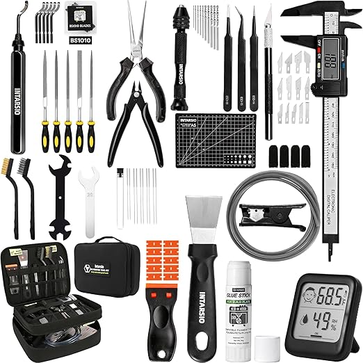 76pcs 3D Printer Tools Kit with Bag, 3D Printer Accessories includes Digital Caliper, Hygrometer, PTFE Tube Kit, Deburring Tool, Scrapers, Nozzle Cleaning, for Bambu Lab, Ender 3, FDM/SLA Printers etc