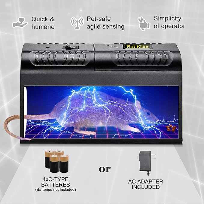 Electric Mouse Traps - Indoor Rats Trap Killer - Reusable Eliminate Rodent Zapper for Home with Powerful Voltage Instantly Kills Rodent in Room, Kitchen, Garage